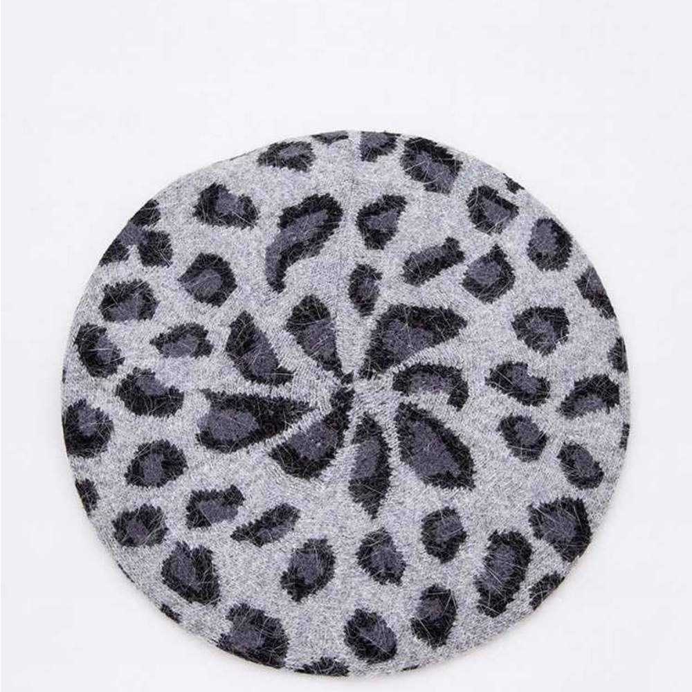 Leopard Print Angora French Beret Hat - Picture 3 of 4